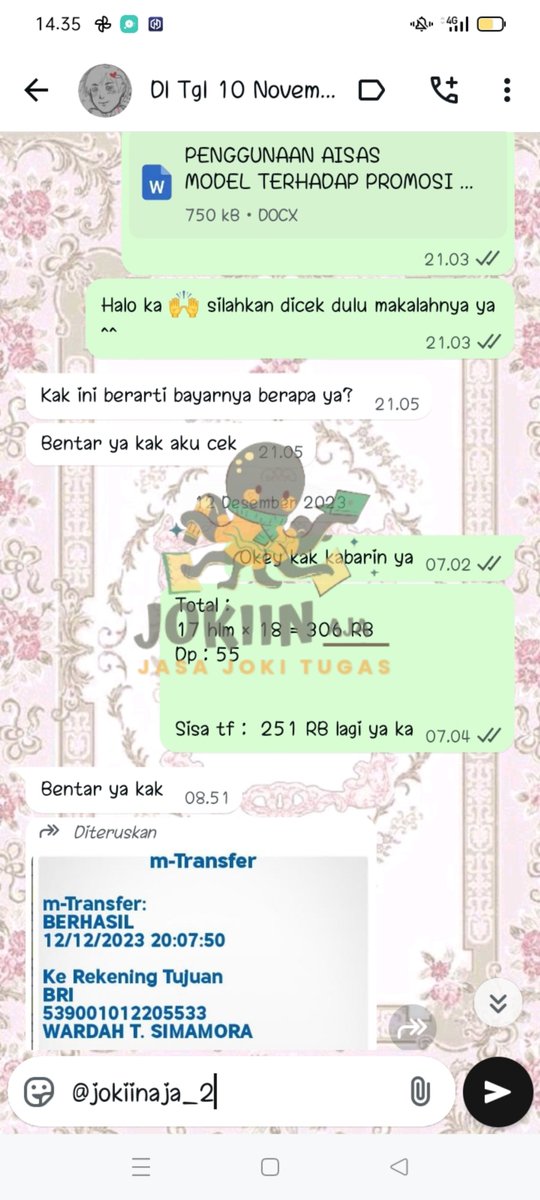 jokiinaja_2's tweet photo. 128. Testimoni Joki Tugas Makalah SKB

#jokitugas #jokitugasmurah  #testijokiinaja_2 

need joki? cus wa in bio https://t.co/t7zvCWInUi