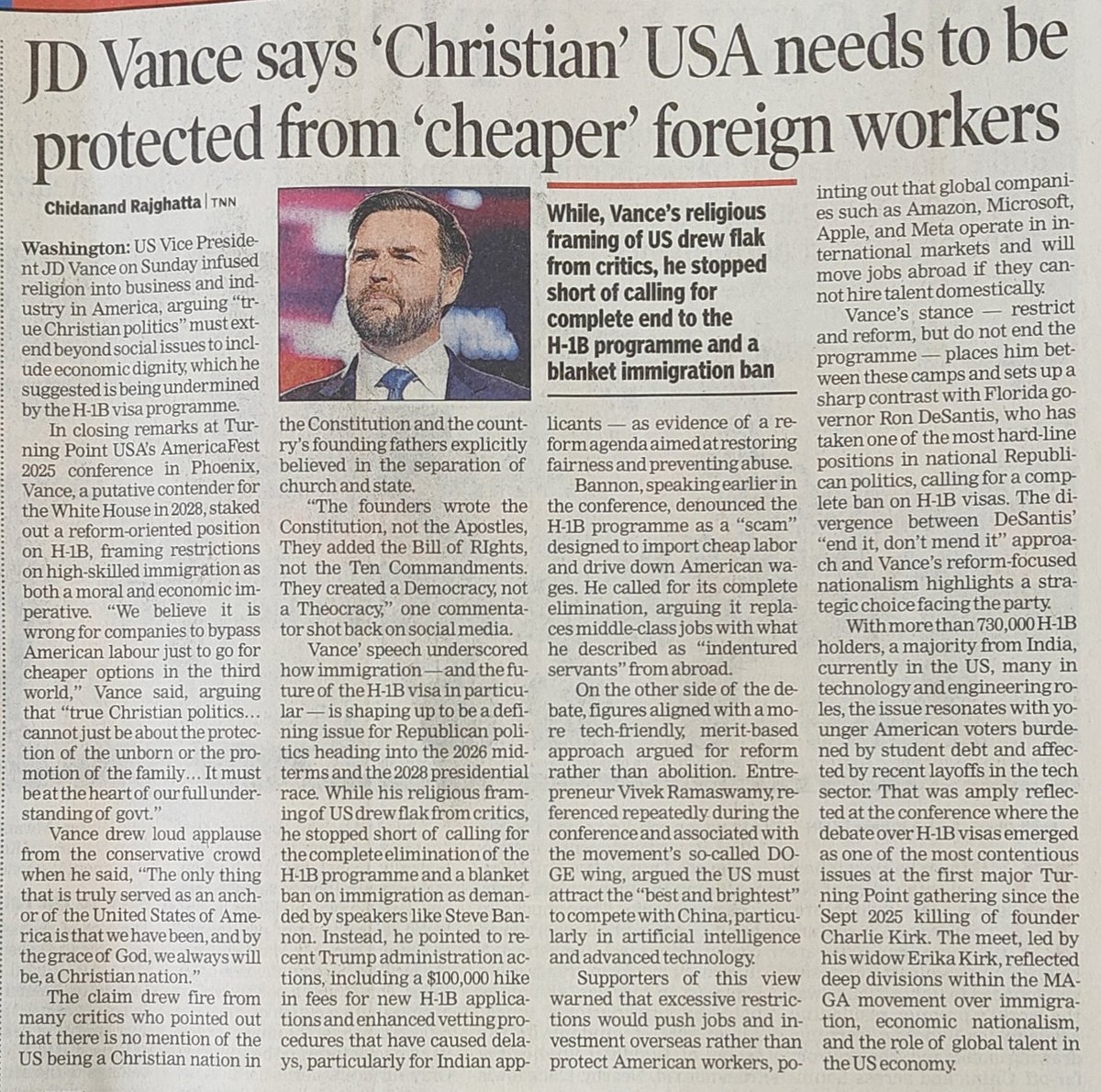 BPanIndian's tweet image. When JD Vance frames America as a Christian nation and warns against “cheaper foreign workers,” it’s called values and sovereignty.

When India speaks of Hindu civilisation, it’s labelled majoritarianism. Curious how India is denied the right to civilisational self-definition,…