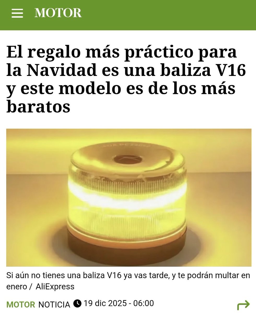Leemos que se está poniendo de moda regalar balizas V16 por Navidad.

No creemos que nadie de nuestro círculo vaya a hacerlo, pero si así fuera, queda borrado de la agenda. Familia incluida.