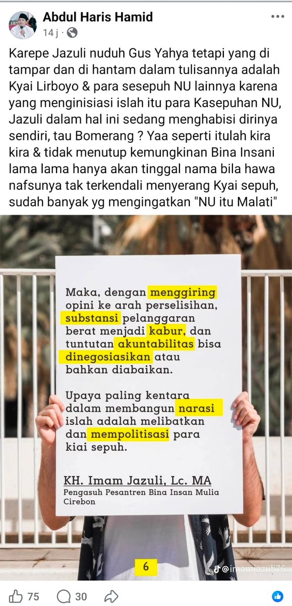 AfifFuadS's tweet photo. Kiai Lirboyo marah.

Kita hari ini dipertontonkan sebuah sikap yg sangat hina dlm dunia santri, yakni santri yg Suul Adab kepada Kiainya.
Dlm Konflik PBNU, kita diperlihatkan dua sikap yg berbeda, Gus Yahya dg ssgala hurmat, Taslim dan Sam'an Wa Thaatan, dan satu lagi 👇 https://t.co/PSxe8yFIt0