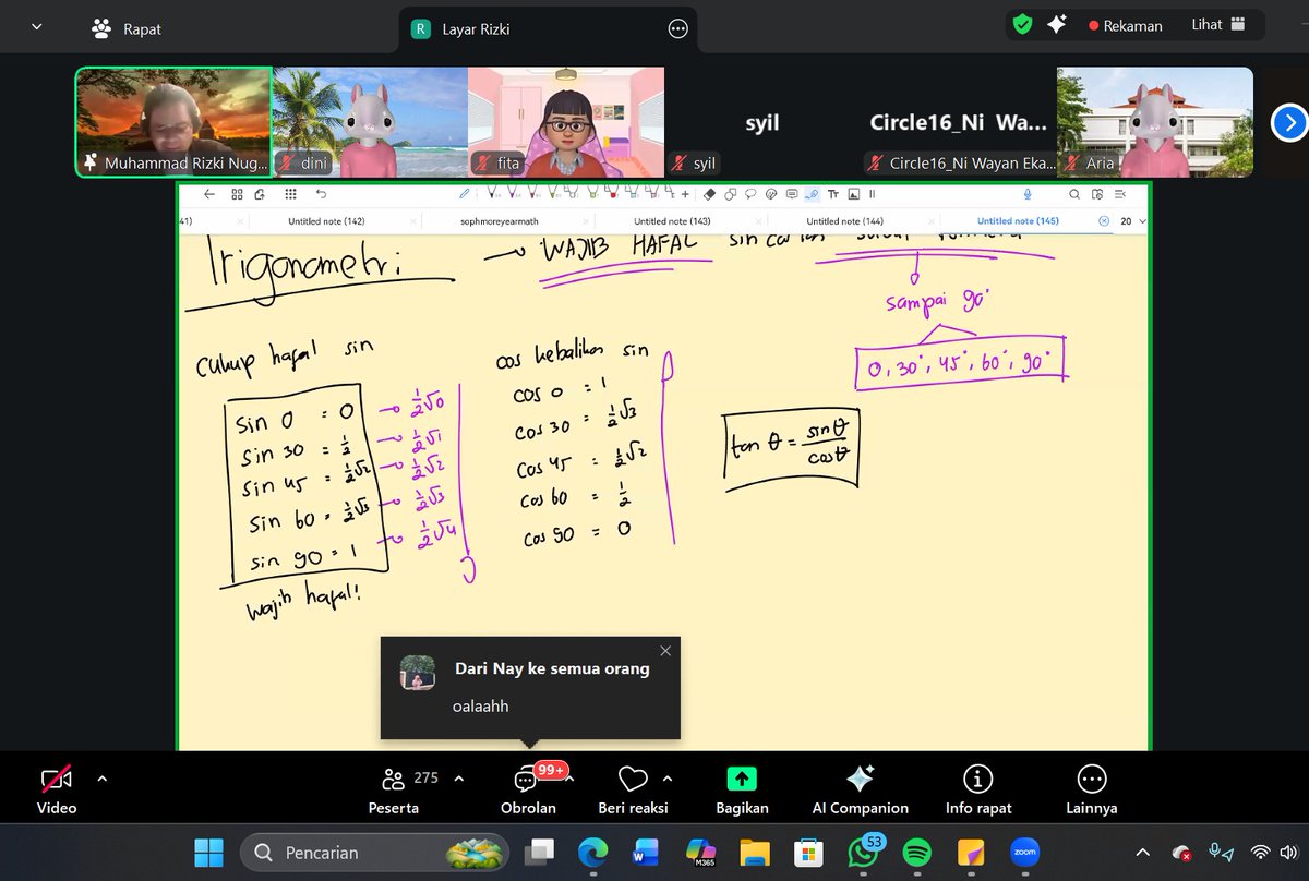 rubykaykayy's tweet image. ASIIIKK, HARI INI MINGGU KEDUA BARENG KA RIZKI DAN SIMAKARAA. 
pembahasan malam ini tentang trigonometri, sin cos tan😵‍💫😵‍💫, jujur suka banget sama sin cos tan✌🏻✌🏻🤏🏻, thankiuu ka Rizki dan simakara untuk malam ini
@simakaraid