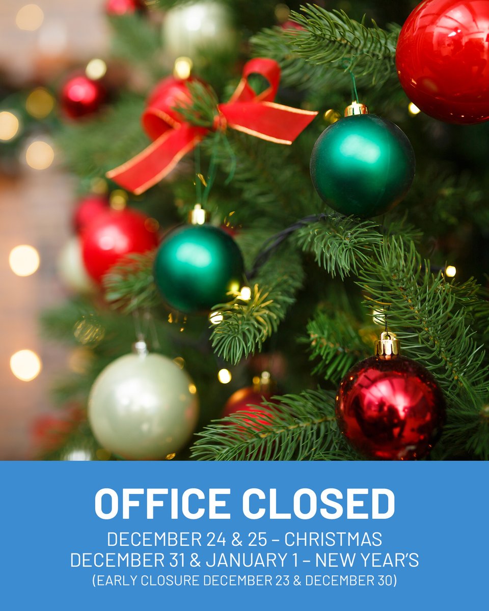 We wish you a #MerryChristmas and a #HappyNewYear ❄️

Please take note of our adjusted holiday hours:

🎄 Dec. 23: Closing at 3 PM
🎄 Dec. 24–25: Closed
🎆 Dec. 30: Closing at 3 PM
🎆 Dec. 31–Jan. 1: Closed