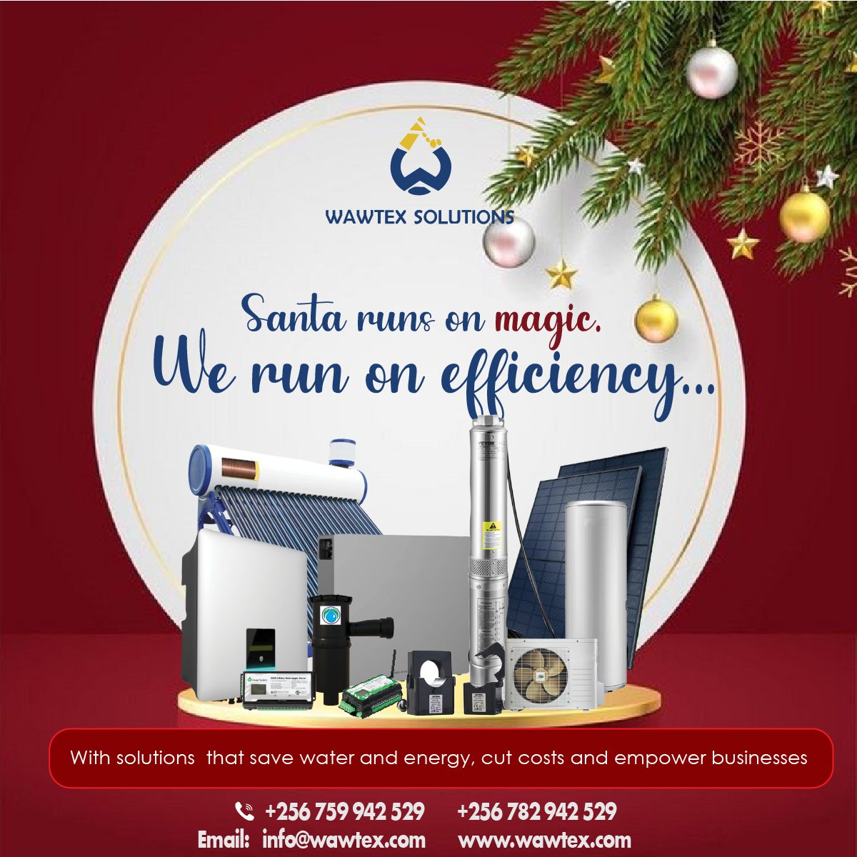 wawtexsolutions's tweet photo. Santa runs on magic.
 We run on efficiency.
Saving water.
Optimising energy.
Cutting costs.

That’s real sustainability.
#EnergyEfficiency #WaterManagement #WawtexSolutions https://t.co/RLdCY3jtNe