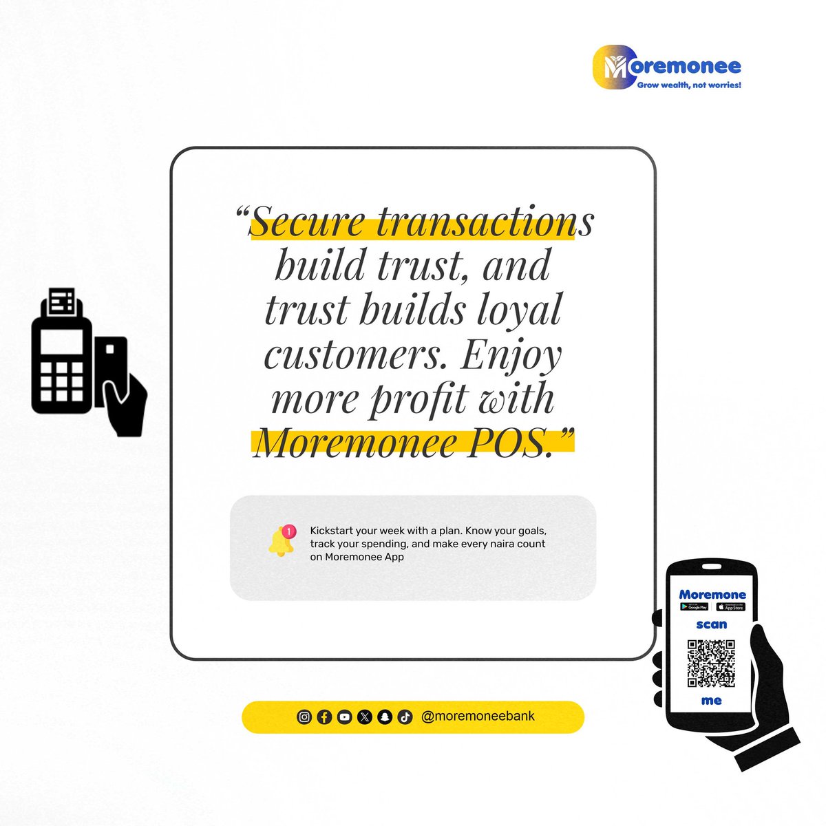 MoremoneeBank's tweet photo. Secure transactions = trust. Trust = loyal customers. More trust, more profit. Switch to Moremonee POS and watch your business grow!
Download now: https://t.co/IcKFu7VDJe
#Moremonee #GenZBank #POSTerminals #SecurePayments #CustomerLoyalty #FestiveSeason https://t.co/dni0QnkrKy