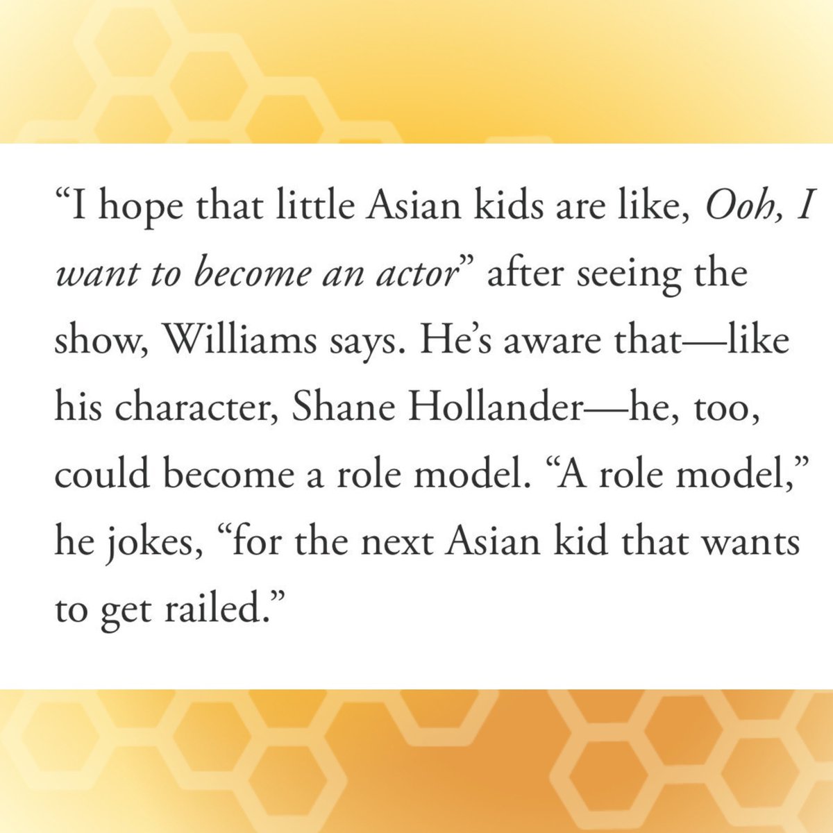 BuzzingPop's tweet image. Hudson Williams tells GQ Hype that he hopes to be the kind of representation Asian kids need through ‘Heated Rivalry’: 

“I hope that little Asian kids are like, ‘Ooh, I want to become an actor.’ A role model for the next Asian kid that wants to get railed.”