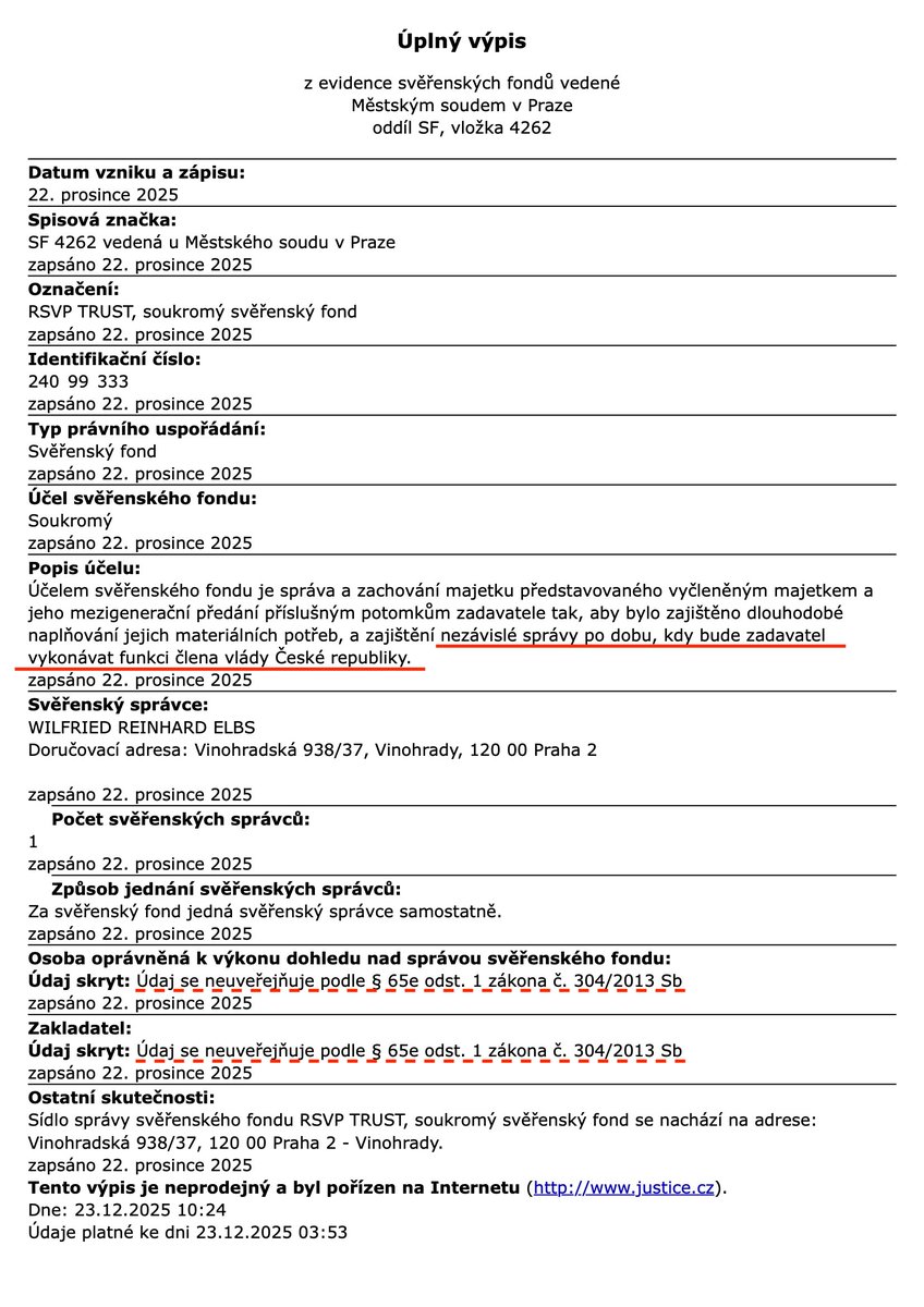 HlidacStatu's tweet image. ‼️‼️Zápis svěřenského fondu premiéra Babiše ve veřejném rejstříku má pár problémů:
1) nezávislá správa má probíha "po dobu, kdy bude zastávat funkci člena vlády ČR". To neznamená "do jeho smrti", jak ve svém proslovu slíbil. A je to zásadní rozdíl oproti veřejnému slibu.

2)…