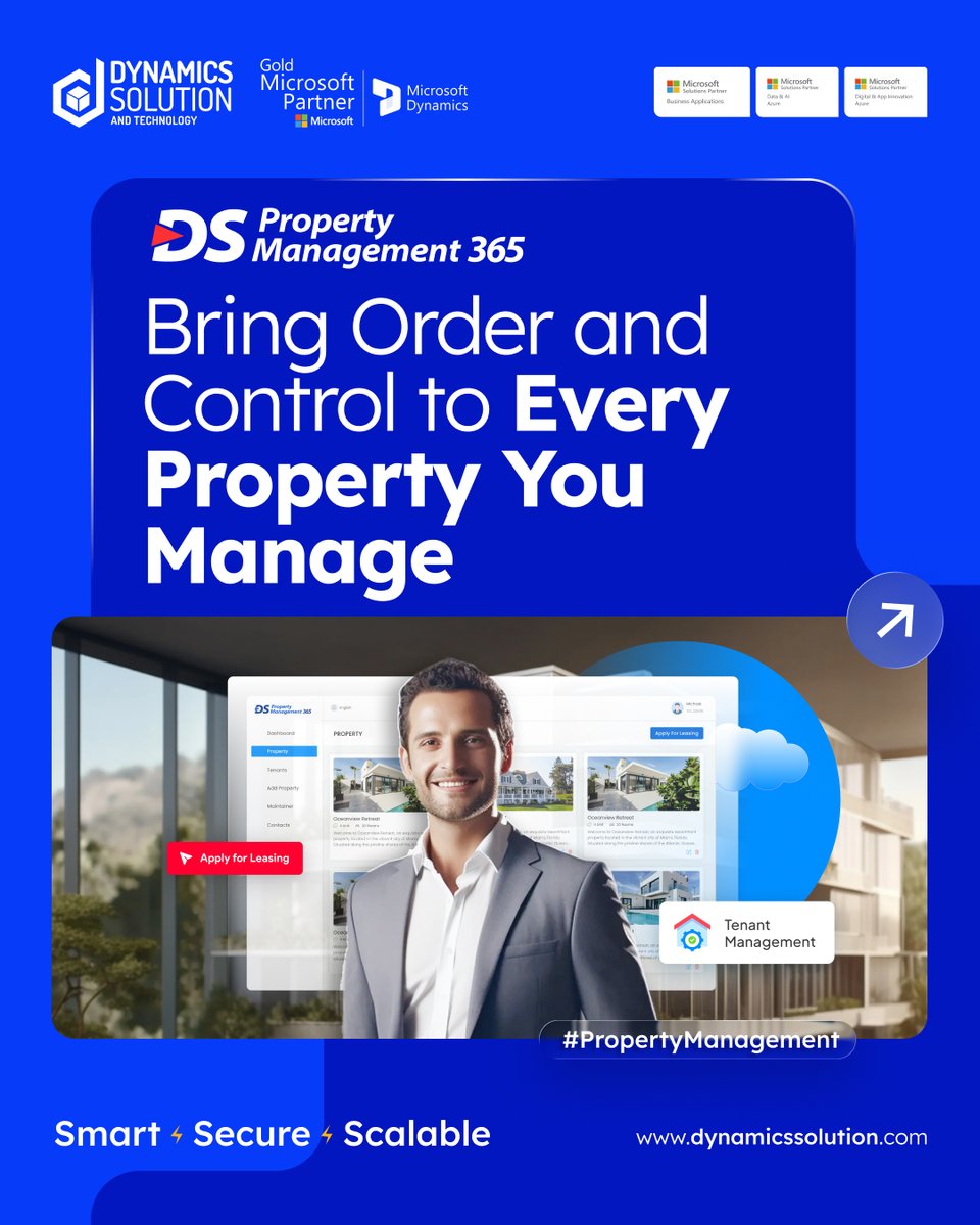 DynamxSolution's tweet photo. DS Property Management 365 unifies leasing, finance, facilities &amp; vendors on one automated platform.

Learn more: https://t.co/9pdrLG4RCG

#Dynamics365 #PropertyManagement #PropTech #DST https://t.co/vlryvgVDng