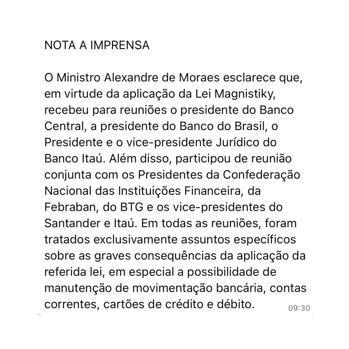 Pronto, tah aí a nota do Alexandre de Moraes!