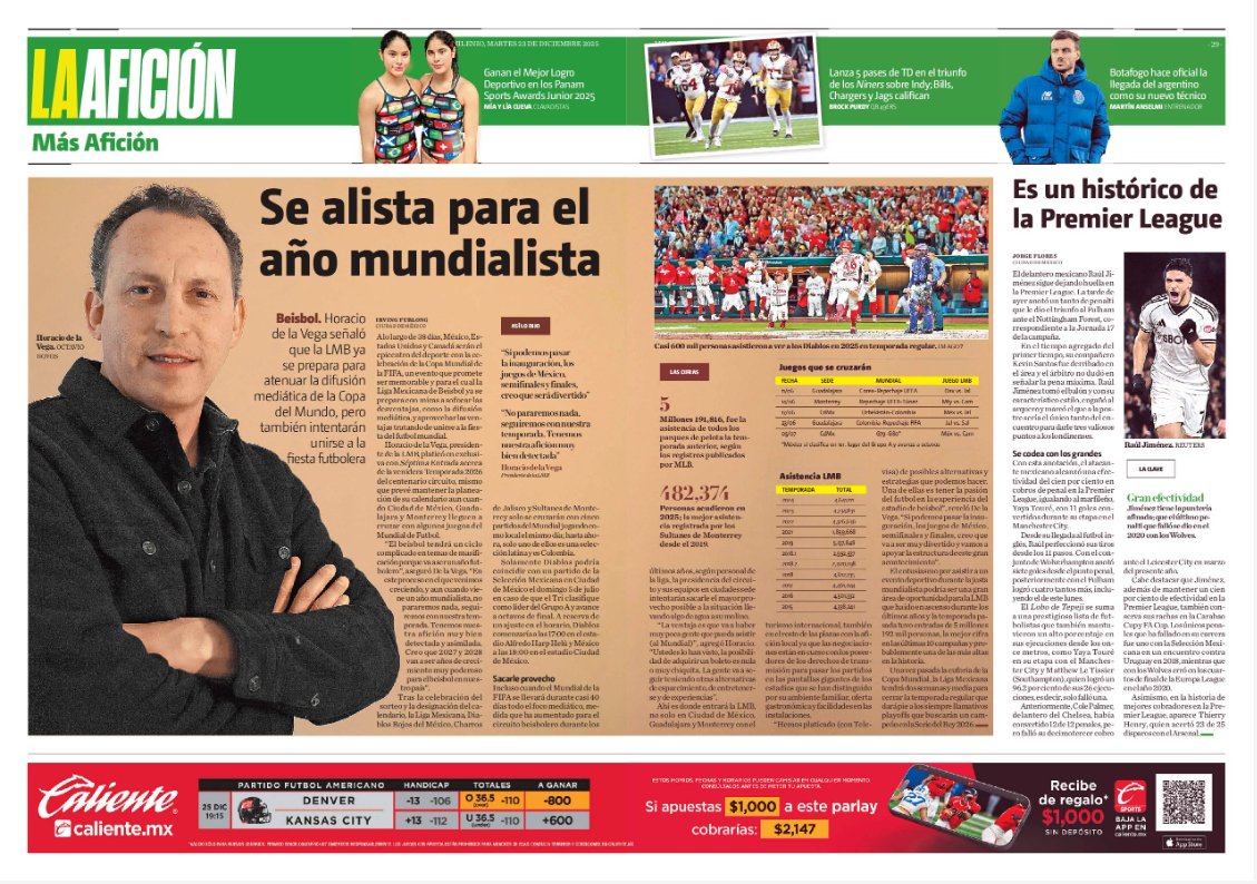 #FelizMartes | Hoy en tu <a href="/Milenio/">Milenio</a> Diario 🗞️📰

⚾️ La LMB se alista para el año mundialista
🇲🇽 Raúl Jiménez alcanza cifra histórica en la Premier
⚽️ Directivos de la Liga MX se integran a FIFA

La mejor información deportiva la encuentras en milenio.com/deportes