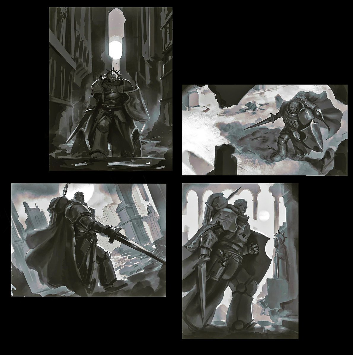 Aetas_Memoria's tweet image. Lion El'Johnson, Lord of the First, after his Awakening. Fan art by April Brown. And various sketches.