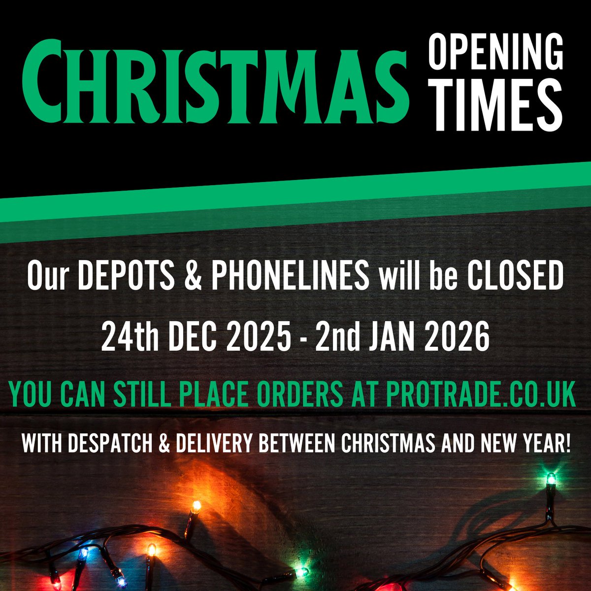 protradeuk's tweet image. Important information to make a note of, especially if you are planning on visiting any of our five depots in the East Midlands.

See everyone in 2026!
protrade.co.uk/depots

#powertools #toolsofthetrade #tradesman #christmas #eastmidlands