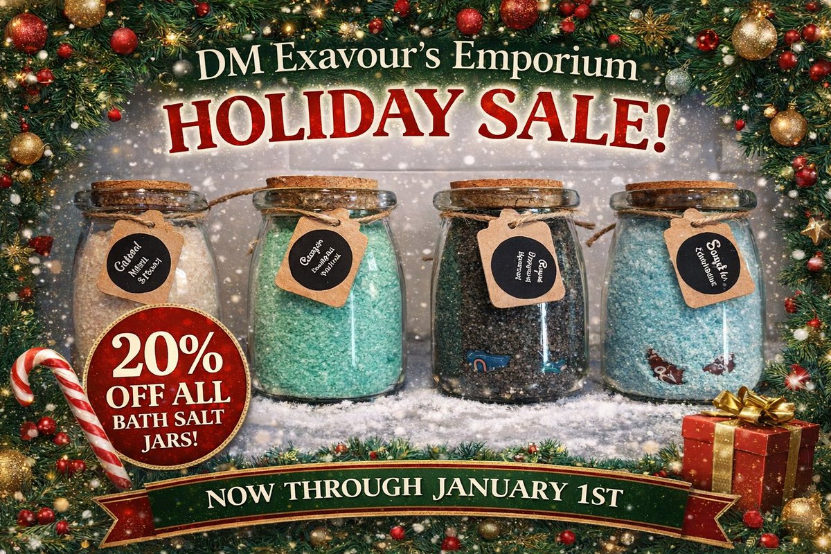 DMExavour's tweet image. It's not too late to shop and save big on any of our 14 bath salt jar options! Stop by the shop and save 20% on all single listings through the end of the year!

etsy.com/shop/DMExavour…