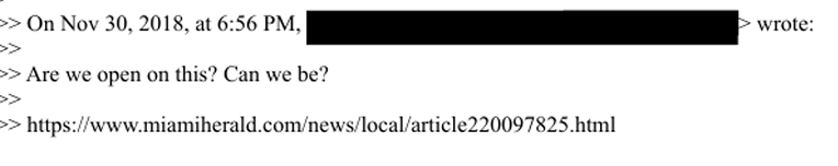 If there was any doubt that Julie Brown's Miami Herald article spurred Epstein's federal charges... you can see now the US Attorneys emailing it around: (miamiherald.com/news/local/art…)