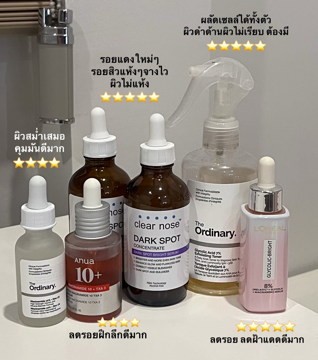 5 ตัวท็อปลดรอยไปต่อ 2026 
ไม่ใช่เเค่ลดรอยมีของแถมช่วยปัญหาผิวอื่นๆด้วยซึ่งดีมากๆ งบยังอยู่ในหลักร้อยใช้ต่อเนื่องหวังผลได้ 
〰️ ไฮยาขวดม่วง clearnose ลดรอยแดงดีโค่ด แต้มสิวมาแยกๆช่วยให้ผิวโกลว์ ไม่แห้งแต่งหน้าง่าย
〰️ ไกลโคลิก Ordinary ใช้ได้ทั้งหน้าและตัว ผิวดำผิวด้านตอบโจทย์