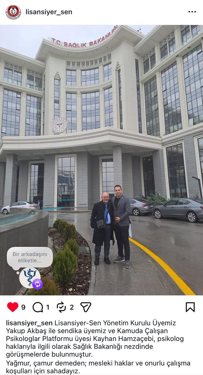 Sağlık Bakanlığında Çalışan Psikologlar Platformu olarak Meslektaşlarımız Sn.Kayhan Hamzaçebi ve Sn.Yakup Akbaş Psikologların yaşadığı sorun ve bu sorunlara yönelik çözüm önerilerimizi ilgililere iletmek için Ankara’da Bakanlık yetkilileriyle görüşme gerçekleştirdiler.