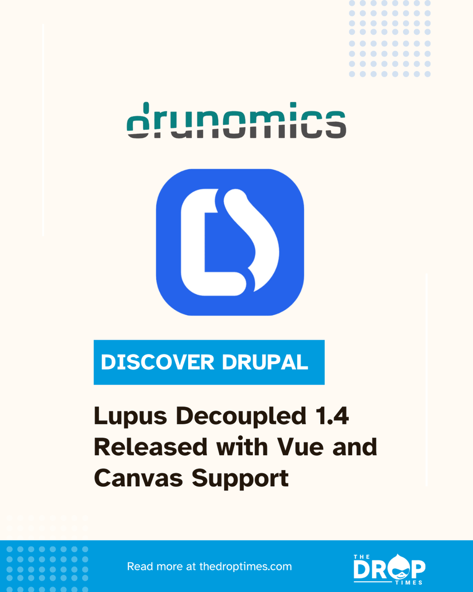 thedroptimes's tweet image. Lupus Decoupled 1.4 is here 🎉

✅ Vue component previews in Drupal
✅ Canvas 1.0 support
✅ JSON slot/prop separation

Release: bit.ly/3L53KRt 
with @drunomics 

#Drupal #VueJS #DecoupledDrupal #Canvas