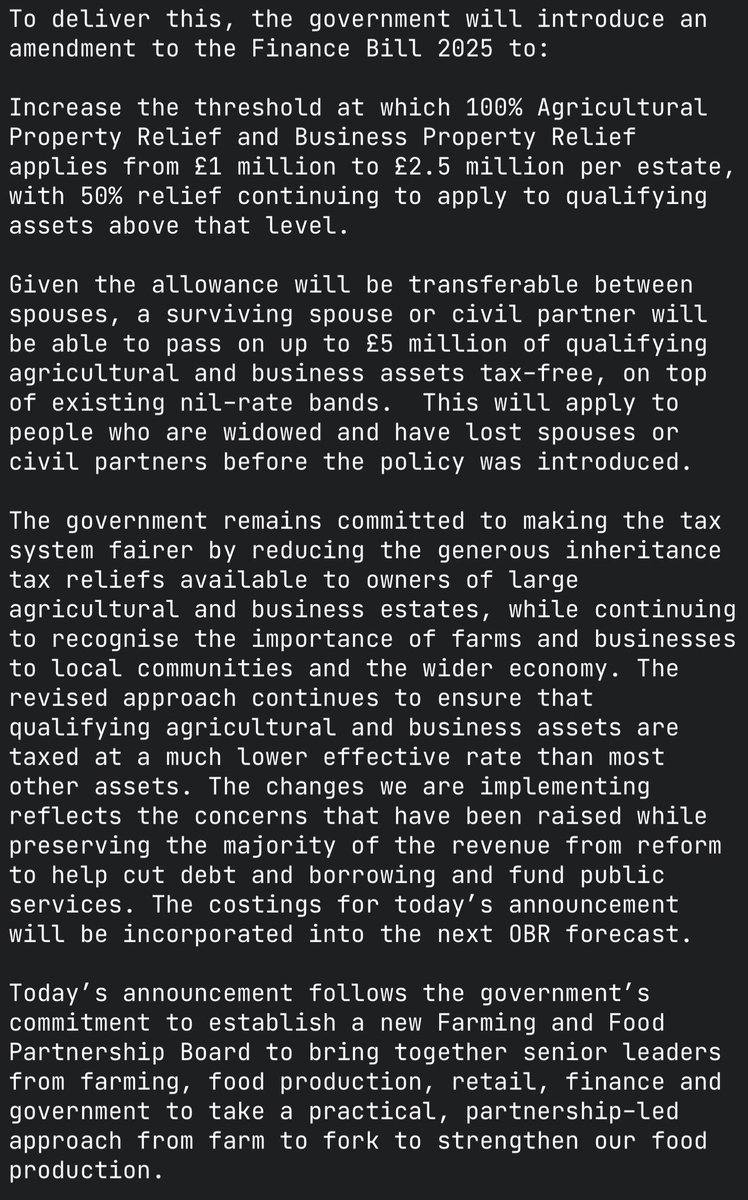 DanNeidle's tweet image. Big news on farm and small business inheritance tax: