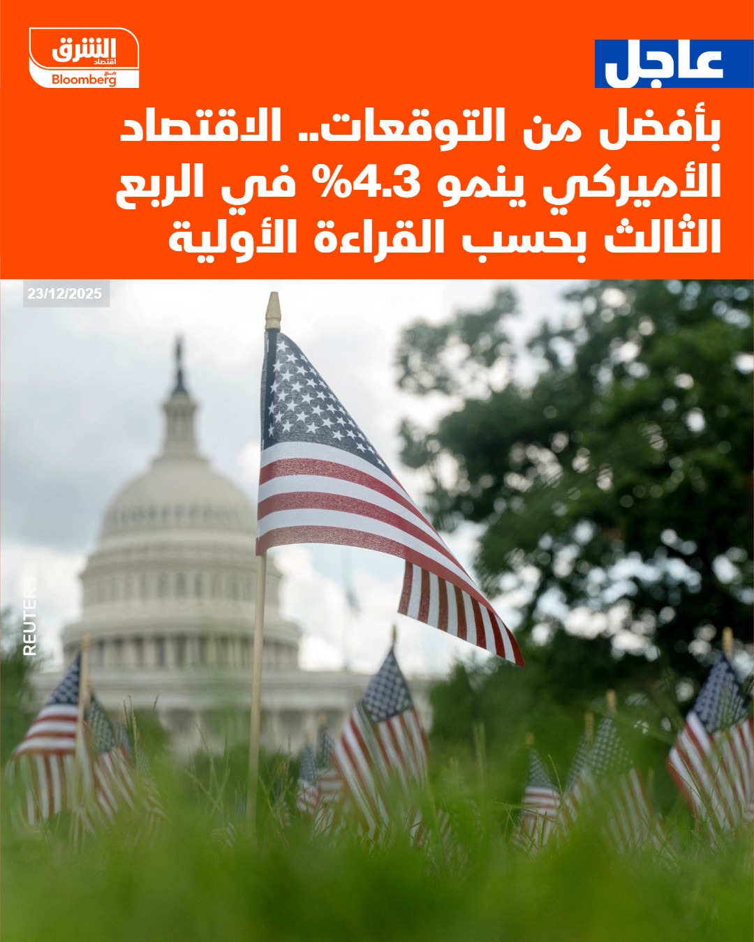 عاجل بأفضل من التوقعات.. الاقتصاد الأميركي ينمو 4.3% في الربع الثالث بحسب القراءة الأولية #اقتصاد_الشرق 