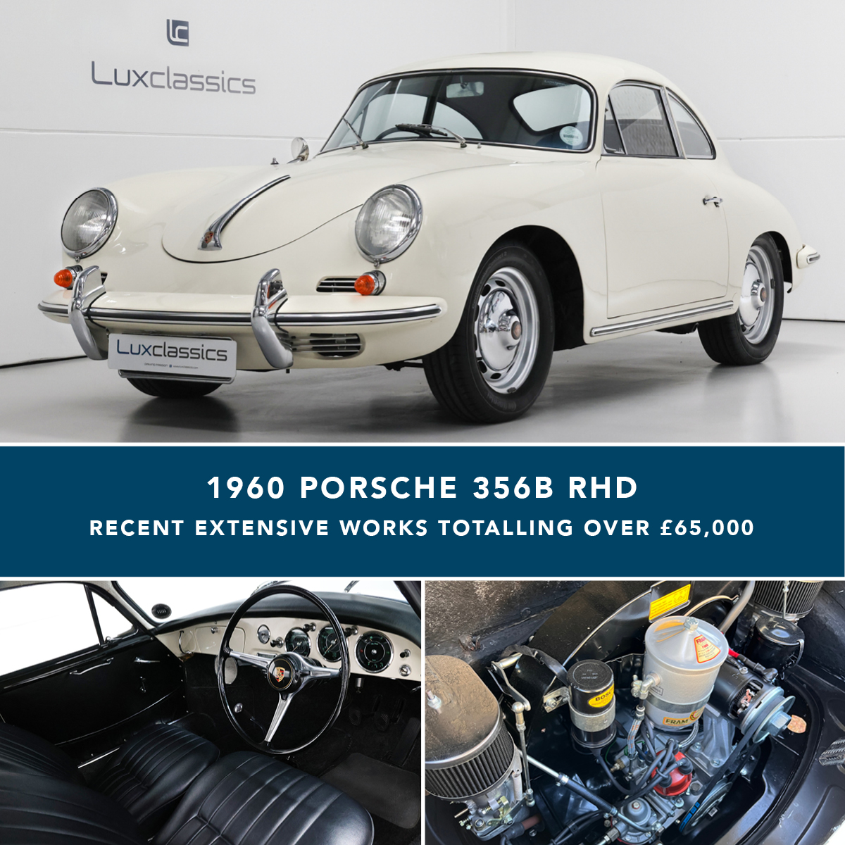 New stock at Lux Classics: Right hand drive 1960 Porsche 356B with full matching numbers and CoA. Extensive recent works include full engine rebuild to fast road spec big bore kit and Weber carburettor upgrades.

See it on our website here:
luxclassics.com/vehicle-detail…