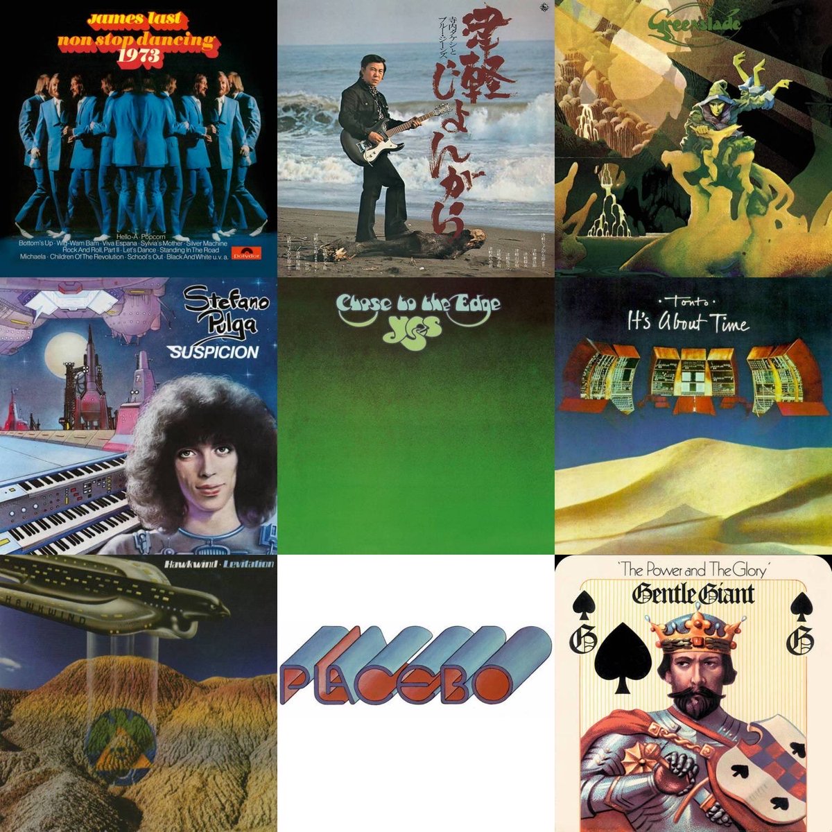 are00you's tweet image. 先日の定例会でのぷろとぐれのセットリスト。先攻（黒）が相方、後攻（紫）がワタクシ。相方のプログレ拡大解釈が過ぎると思いつつ、俺もまともなプログレは半分以下っていう…。

#ぷろとぐれ
#progressiverockmusic