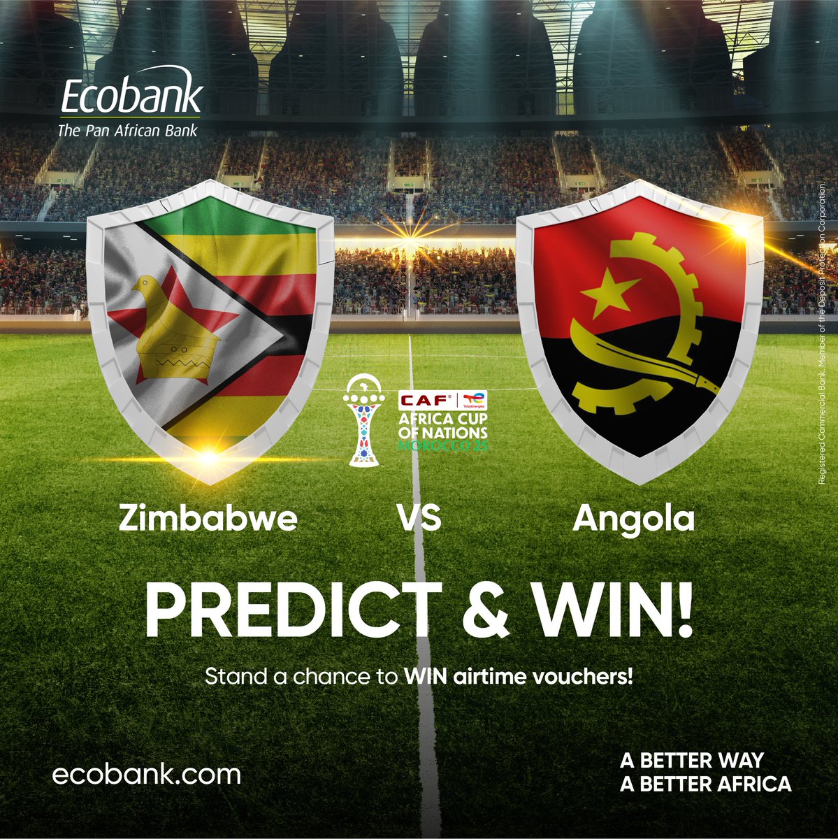 EcobankZW's tweet image. 🇿🇼 ⚽ GIVEAWAY ALERT! 
 Predict the score correctly in the comments to win! 👇

📺 Watch all the AFCON highlights and live games on ZBC TV courtesy of your Pan African bank!