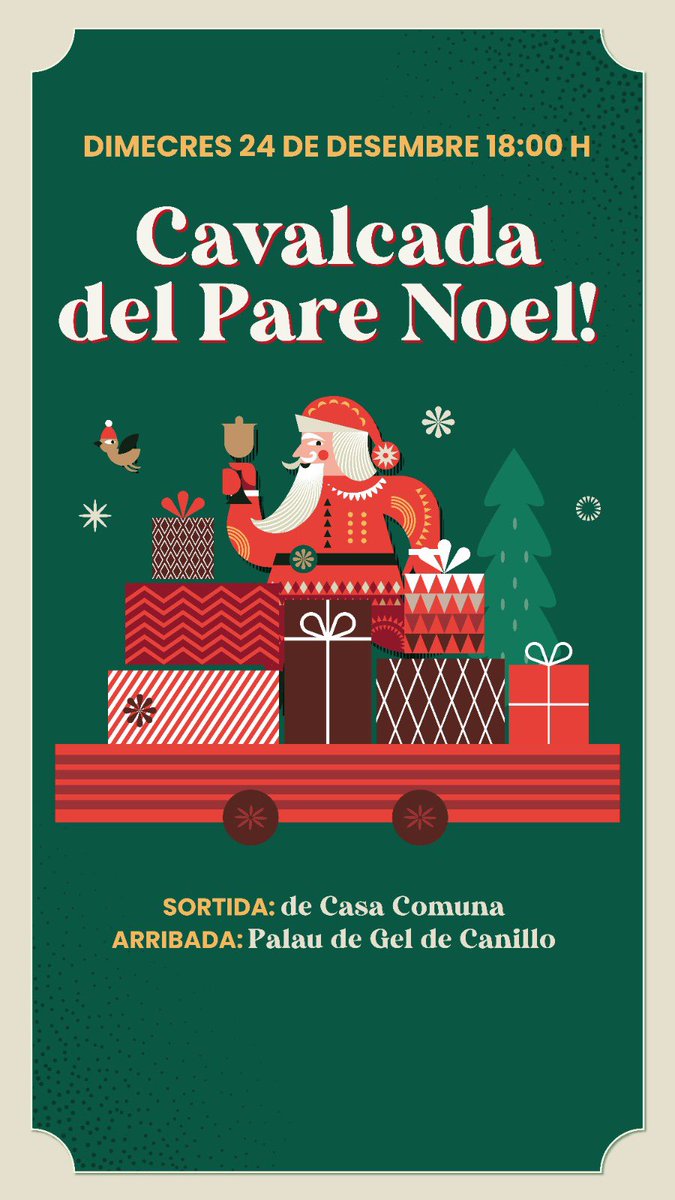 🎅Aquest dimecres arriba la Cavalcada del Pare Noel a Canillo!

🕕 24 de desembre | de 18 h a 19 h
📍 Sortida: Casa Comuna
🏁 Arribada: Palau de Gel

⚠️ Avís de mobilitat: tall temporal de circulació a la CG-II, entre la rotonda dels Refugis i la rotonda de l’aparcament de Sella.