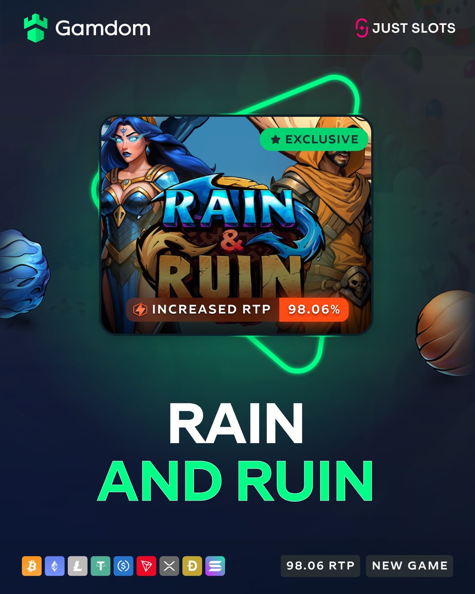 gamdom's tweet image. 💥 Rain and Ruin by Just Slots boosted to 98.06% RTP exclusively on Gamdom! 💥

Max win: 50,000x your bet! 🎰

-💚 + 🔄 + 🆔 - *KYC Lvl 2 verified Gamdom users only