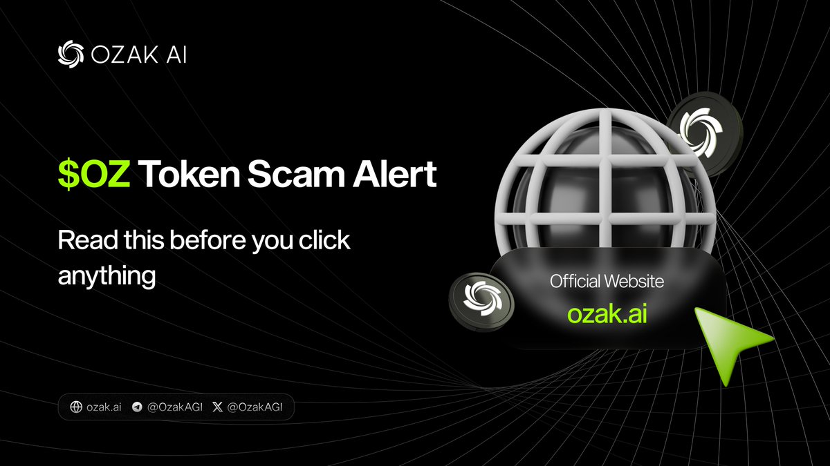 🚨 SCAM ALERT - READ THIS BEFORE YOU CLICK ANYTHING 🚨

Twitter's filled with fake "Ozak AI Support" accounts, fake ads, fake websites, and fake emails that promise you "presale allocations" or "your tokens are ready". Don't fall for them!

🟢 There's only one real handle:
