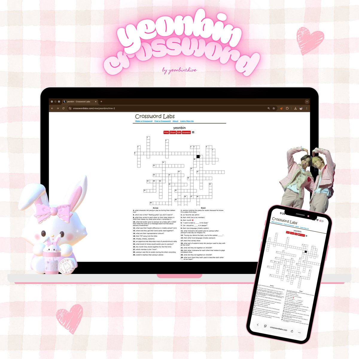 almost 20k… so here’s a little thank you 🫶🏻 admin 🍓 and i made a fun yeonbin crossword for everyone who loves these two as much as we do. hope you guys have fun solving it 🥹

🧩 crosswordlabs.com/view/yeonbinch…