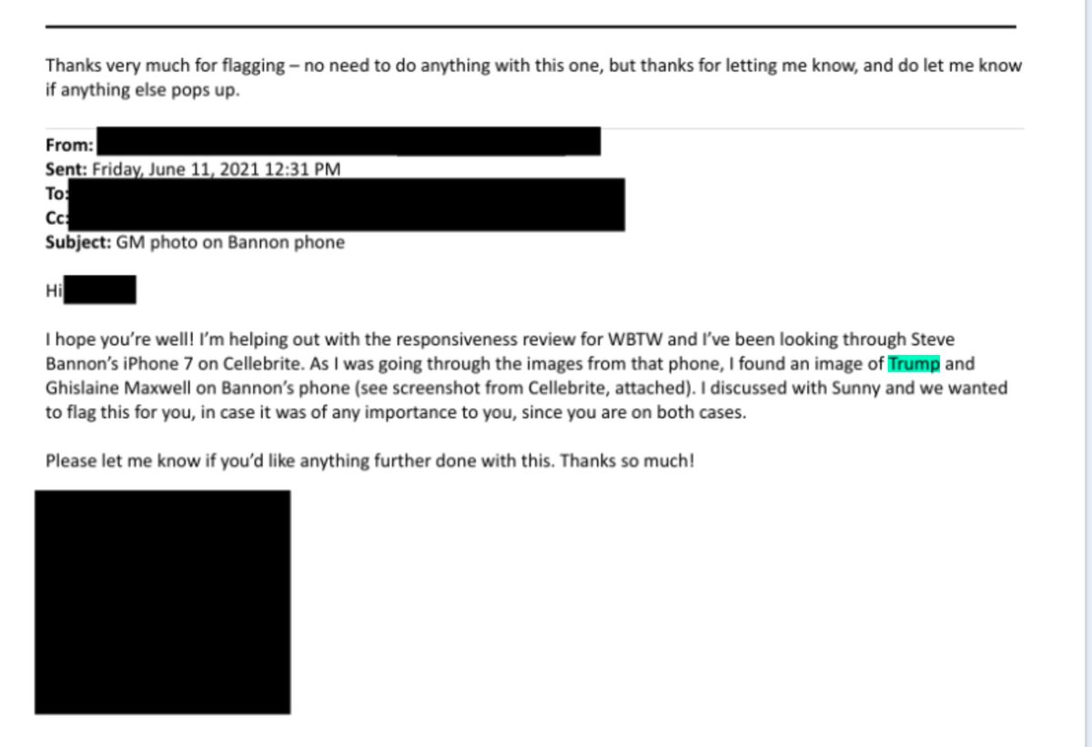 jkbjournalist's tweet image. Feds flag photo of Steve Bannon and Ghislaine Maxwell that was found on Bannon's phone in 2021. Not clear when photo was taken, and the photo itself is redacted (which it should not be).