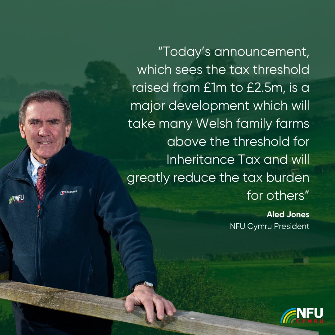 After 14 months of NFU and NFU Cymru campaigning, the UK Government has today announced changes to the threshold for inheritance tax for family farms. These changes mark a huge victory for farmers in Wales.

<a href="/AledNfu/">Aled Jones NFU Cymru</a> <a href="/AbiReader/">Abi Reader</a>