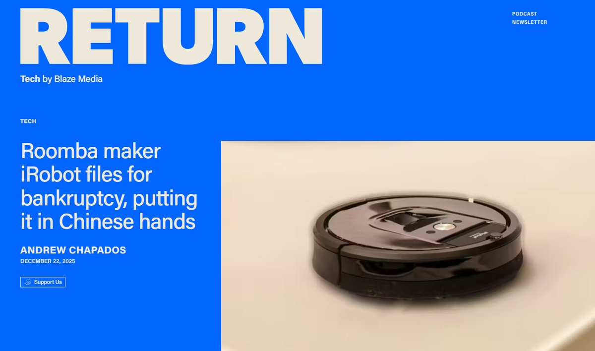 RMConservative's tweet image. "The court filings also reportedly noted that while Roomba is still dominating in U.S. and Japanese markets, it lost too much money on price reductions and investments in technological upgrades in order to maintain pace with its competitors."

So we tariffed Roomba into oblivion…