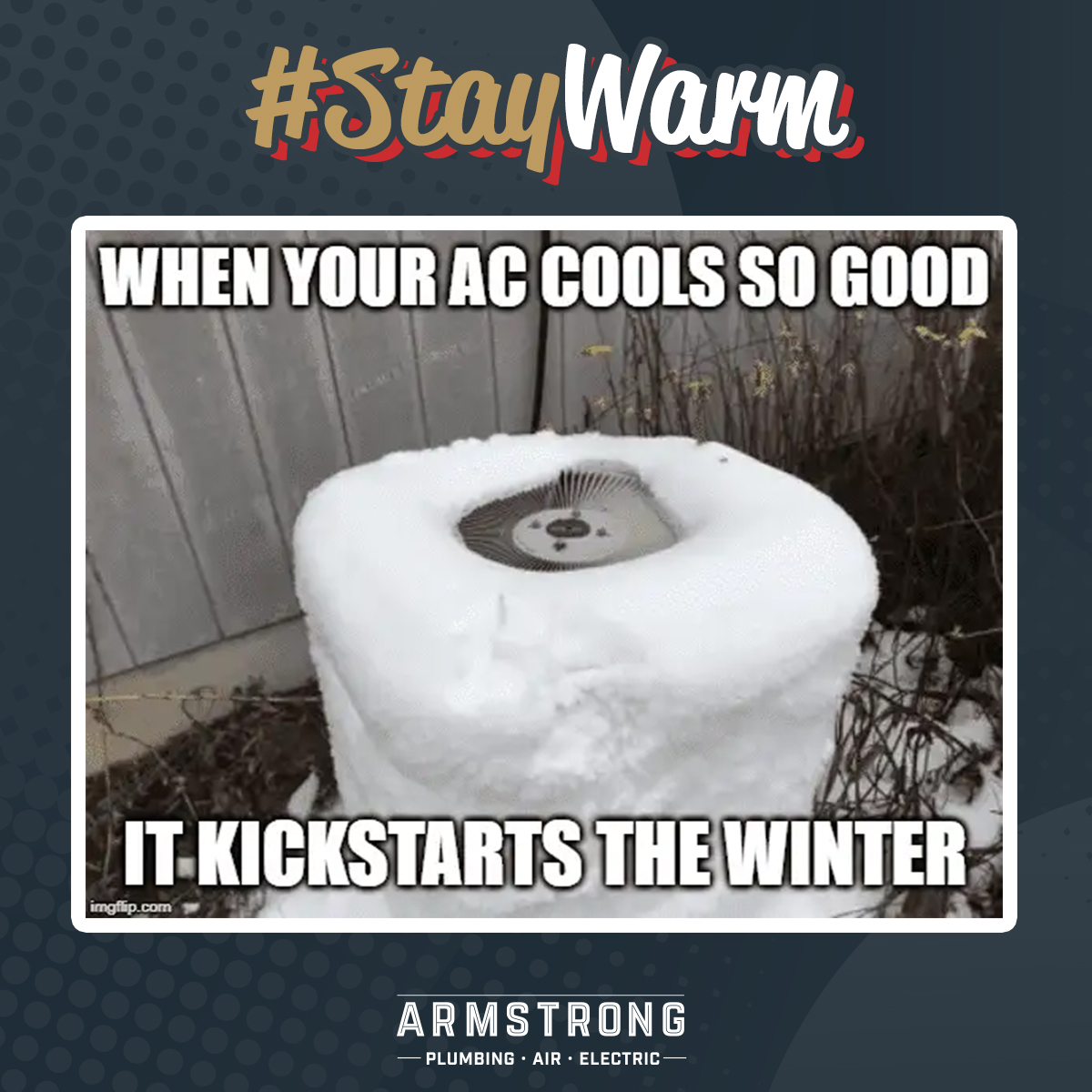 ArmstrongServ's tweet photo. The only thing that should be freezing this winter is your eggnog! 🧊 Stay warm with Armstrong Plumbing, Air &amp; Electric. https://t.co/5ybc8TXFuJ #BetterCallArmstrong #Heating https://t.co/w5lN7NV6SH
