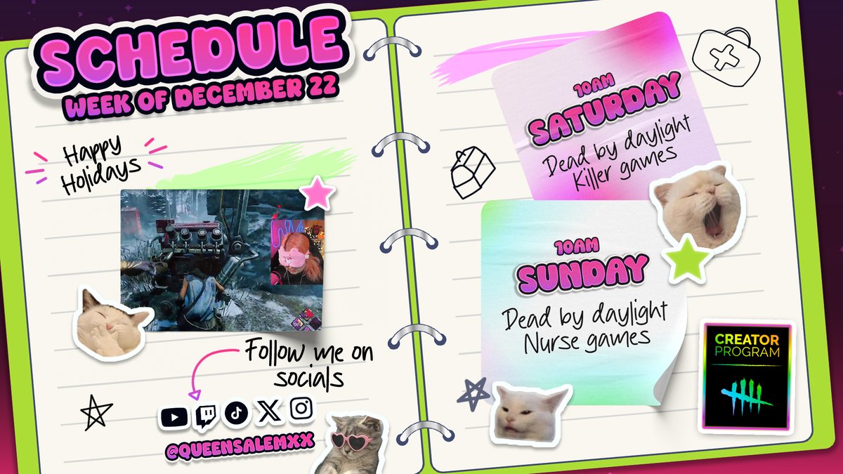 Last streams of 2025!!! ★ Stream schedule week of Dec 22th
☆゜・。。・゜゜・。。・★
Earlybird giveaway this Sunday! The new merch is available on my Fourthwall! #dbd #dbdcreator