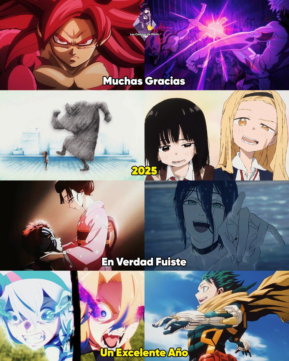 CodigosDeMarin's tweet image. El regreso del Ssj4, Dandadan siendo uno de los mejores Shonen, One Piece siendo Peak, Takopi rompiendo el corazón de muchos, Kimetsu rompiendo records en los cines, La resurrección de Chainsaw Man, Uma Musume siendo tendencia y la finalización de My Hero Academia.