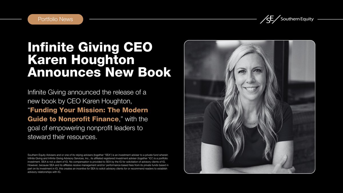 SouthernEquity's tweet photo. @InfiniteGiving_ announced the release of a new book by CEO @kc_houghton, “Funding Your Mission: The Modern Guide to Nonprofit Finance.” ⌖

The launch highlights a new milestone for Infinite Giving and reflects the company’s continued focus on empowering nonprofit leaders as they navigate financial decision-making with clarity and confidence.

► Read more about the release: https://t.co/W0phlmFViq