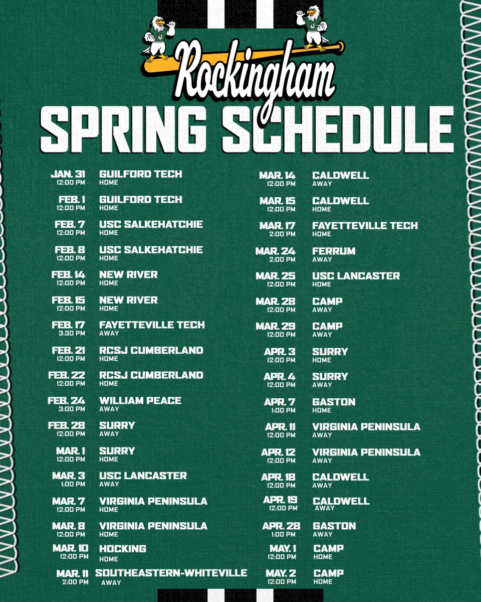 RCCEagsBaseball's tweet image. SPRING SCHEDULE 2026