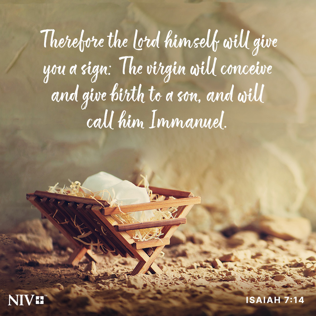 Therefore the Lord himself will give you a sign: The virgin will conceive and give birth to a son, and will call him Immanuel. Isaiah 7:14 #niv #nivbible #verseoftheday #votd