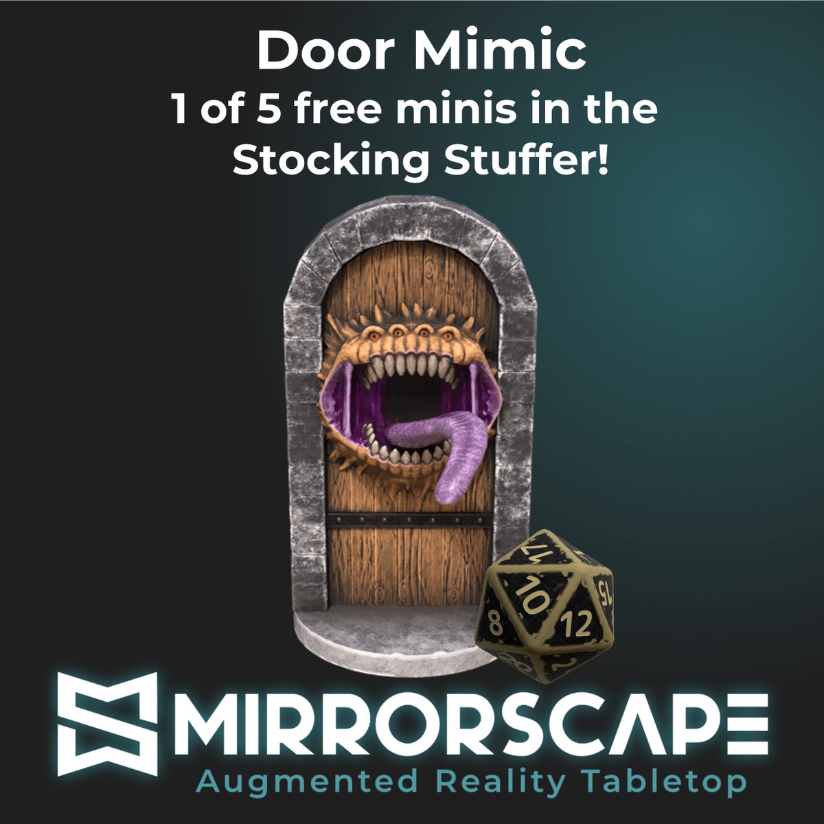 mirrorscapexr's tweet photo. The Door Mimic is indistinguishable from an ordinary door as it awaits its prey: holiday carolers!  It is #4 of 5 free minis in the 2025 Stocking Stuffer. Claim the bundle before it disappears on January 5, 2026. #ttrpg #dnd #herewecomeacaroling https://t.co/LCaM0yFbAh