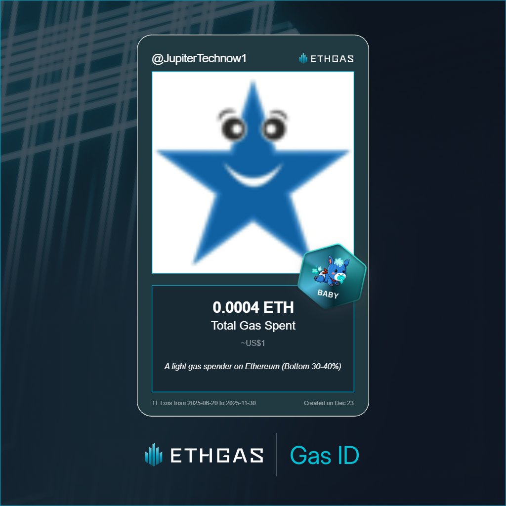 Discovered my Gas ID via ETHGas - turning my gas spend into rewards 🫘

As a Baby Jack, I've spent 0.0004 ETH on gas but earned 1 Beans back.

Get your Gas ID and Beans here: ethgas.com/community/gas-…