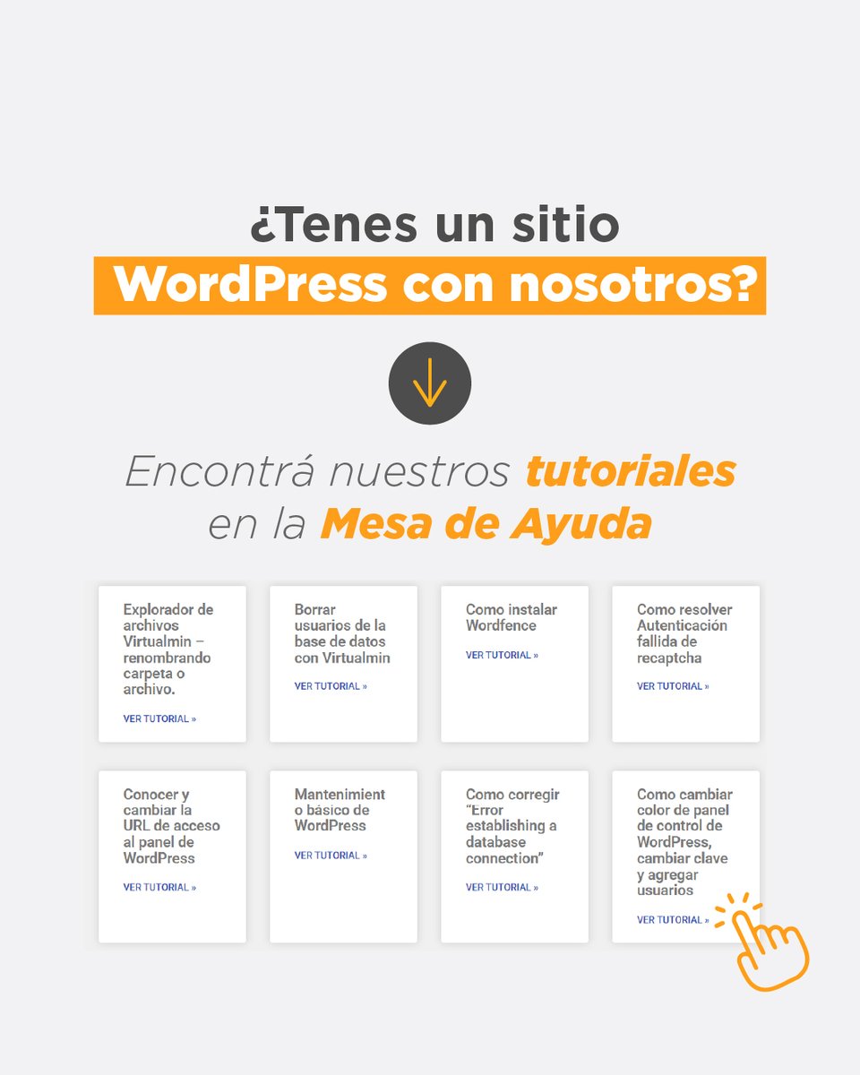 ▶️ Encontrá los tutoriales para resolver tus dudas en la Mesa de Ayuda.

🔹 Cómo instalar Wordfence en tu WordPress.
🔹 Cómo borrar usuarios de la base de datos de Virtualmin
🔹 Cómo realizar un mantenimiento básico de tu WordPress

📌 conocé más en @argentinavirtualnetworks

#AV