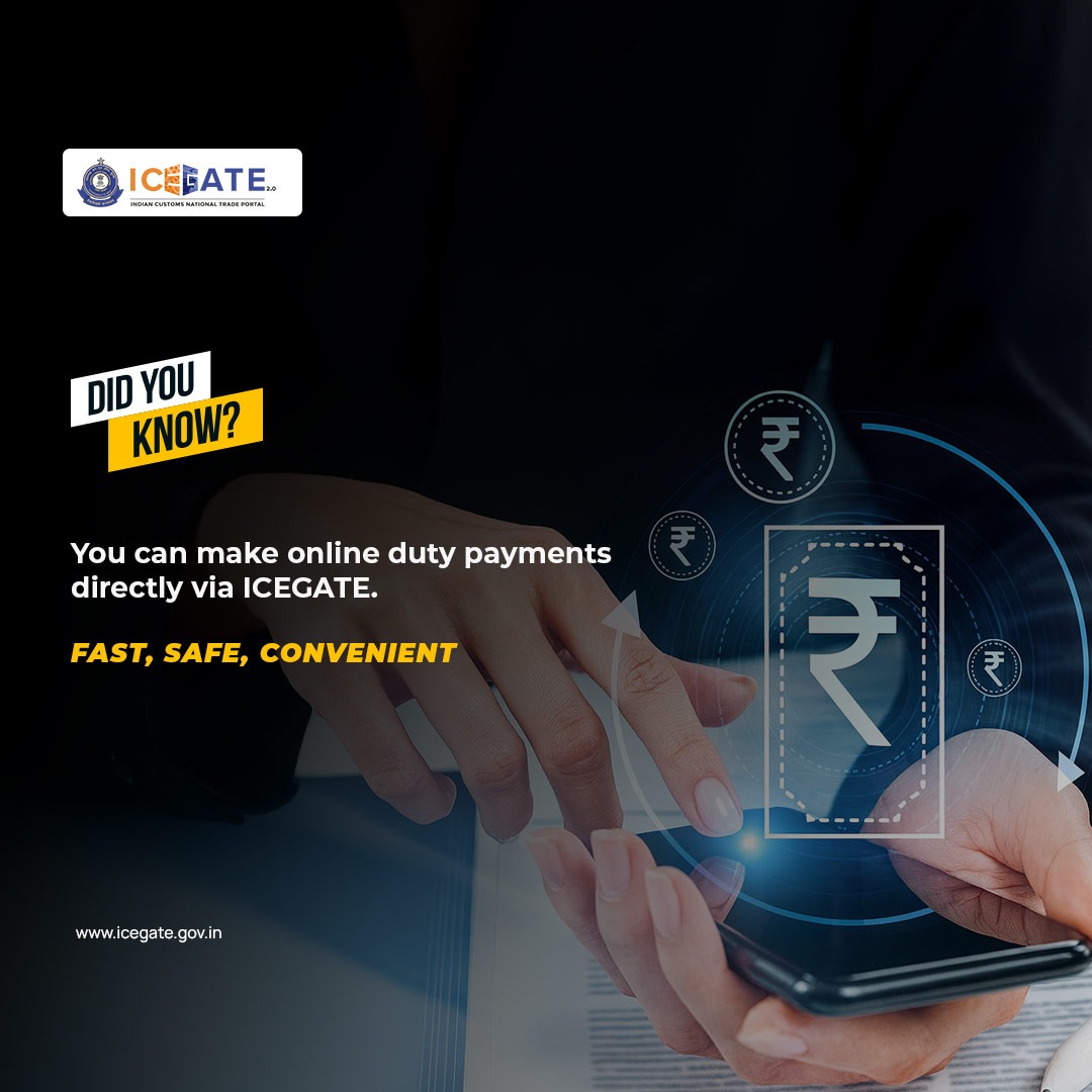 ICEGATE_CBIC's tweet photo. Did you know? You can make online duty payments directly via ICEGATE. Fast, safe, convenient.
#ICEGATETips https://t.co/rw3Xi2lvqE