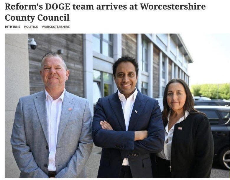 reformexposed's tweet image. After all their hype in June, Reform UK DOGE did nothing in Worcestershire. Their local election campaign was all about criticising council tax rises and service cuts.

Now they are seeking approval for a 10% rise in Council Tax in 2026, double the normal limit.

Jo Monk and…