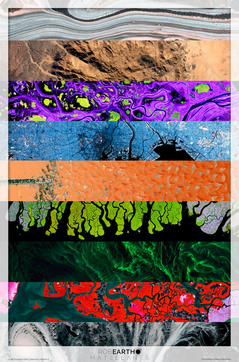 GIS_and_Beers's tweet image. Antes de que termine el año, rescato una selección de pequeños retales del año en el #PostEarth🗺️🌍🎨nº37 de hoy. Montañas, glaciares, algas, ciudades, desiertos, manglares, deltas y hielo marino vistos desde el espacio con #Copernicus #Sentinel-2 🛰️
#eARTh #RemoteSensing #EO