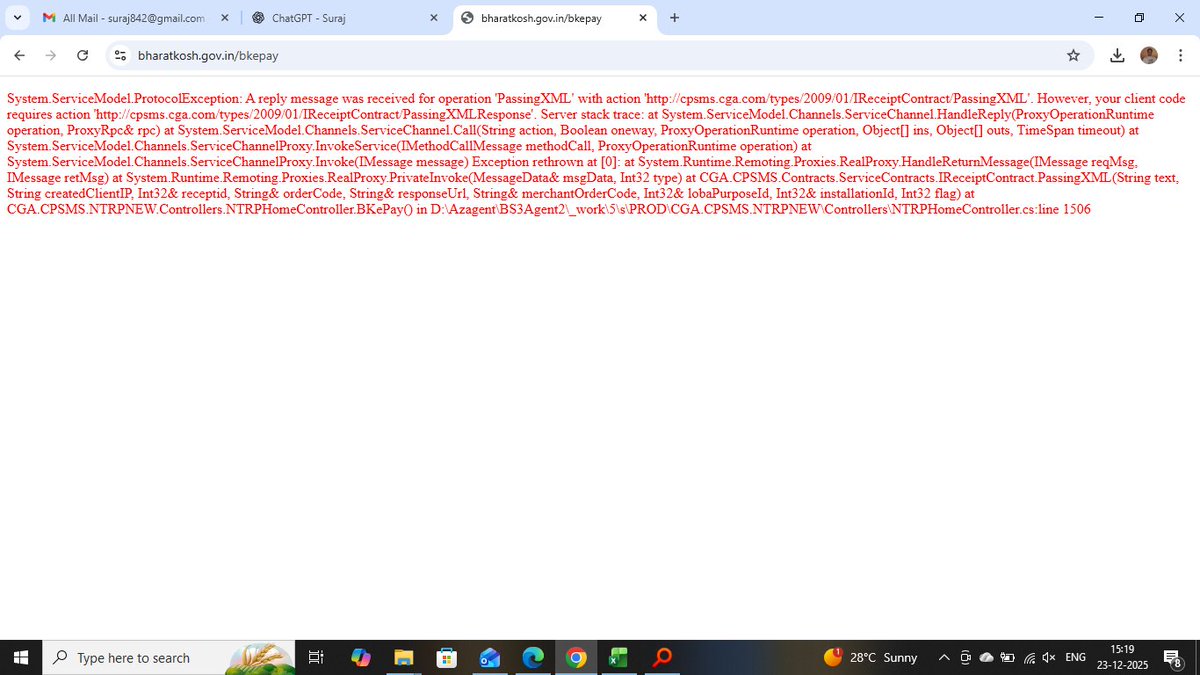 suraj842's tweet photo. @MCA21India getting this error every time initiating pay fees option on website. Ticket raised for the same however not resolved. How does one work over these technical issues??? Ticket Number FO_202512222957154 https://t.co/jx6aJ6ijS9