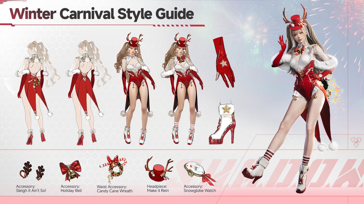 S.H.A.D.O.W. Winter Carnival Outfit Showcase 👗

Thanks to the oversight of Anka Bell, Logistics has successfully delivered the festive outfit before the Winter Carnival.

Pilots can now head to Hope Plaza on the 5th Floor and use Carnival Tokens to open Winter Carnival
