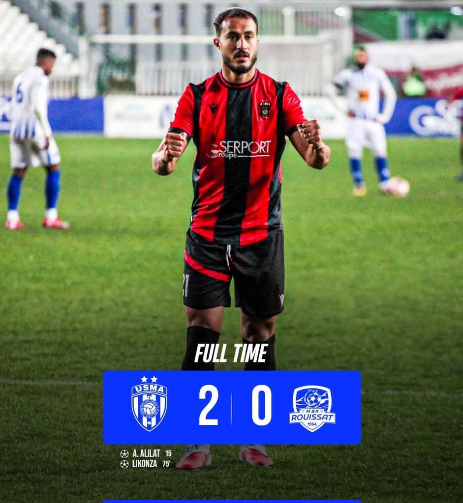 SWorld77267's tweet image. 🏁 USM ALGER 2-0 MC Rouissat 

📊 USM Alger achieved an important victory over MC Rouissat with a score of (2-0), in the delayed match of the Algerian League, to rise to second place .
#LIGUEMOBILIS | #Allezlesrouges 🔴⚫