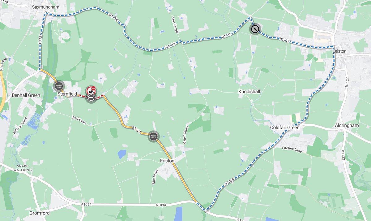 ⚠️ 𝙐𝙥𝙘𝙤𝙢𝙞𝙣𝙜 𝙬𝙤𝙧𝙠𝙨: The Street, #Sternfield will be closed 7pm-5am Tue 23 Dec for road repairs.

Diversion via A1094, B1069, B1119, B1121 and vice versa. Thank you for your patience during this time. #Suffolk