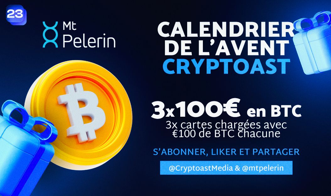 CryptoastMedia's tweet image. 🎁 Calendrier de l'avent Cryptoast 🎁

Jour 23 :  C’est l’avant dernier jour du calendrier 🎄

3x Cartes chargées avec 100€ de BTC chacune

Pour participer :

-Follow @mtpelerin &amp;amp; @CryptoastMedia
-Like &amp;amp; RT ce post 💞

Tirage au sort: 26 décembre 🎅

Bonne chance à tous 🍀