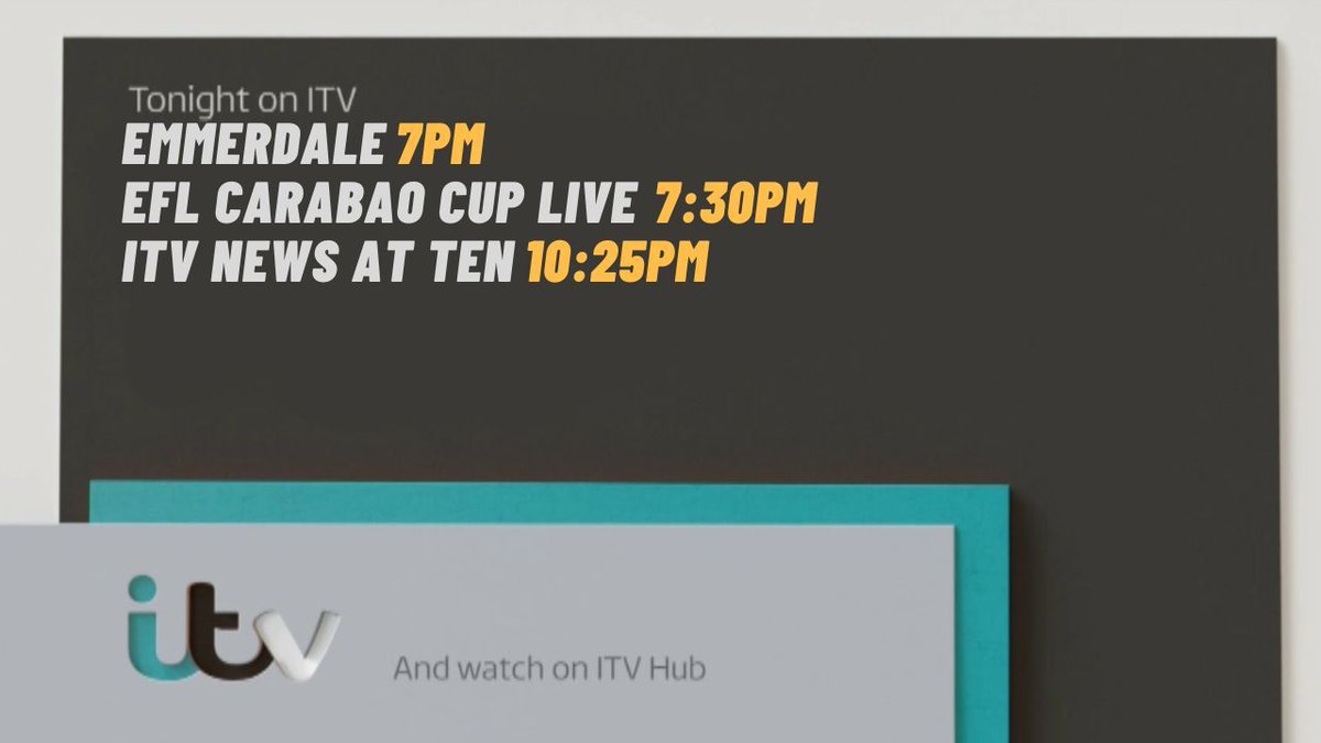 Tonight's Schedule On <a href="/ITV/">ITV</a>
<a href="/emmerdale/">Emmerdale</a> <a href="/Carabao_Cup/">Carabao Cup</a> <a href="/itvnews/">ITV News</a>